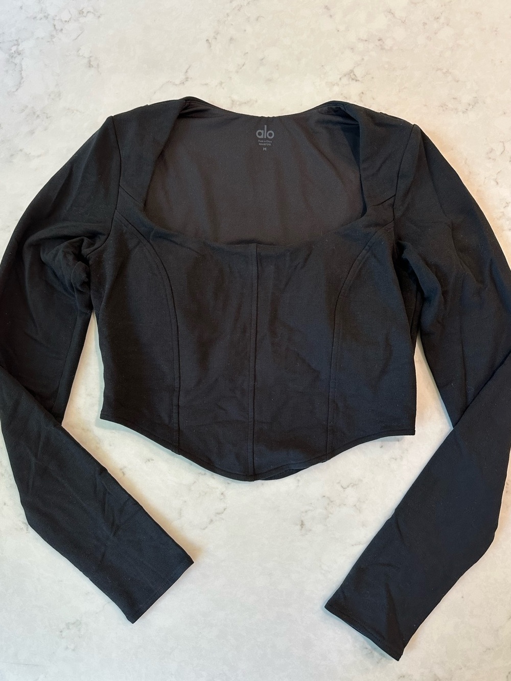 ALO Yoga Soft Sculpt Long Sleeve Top Black Corset Sz Medium
